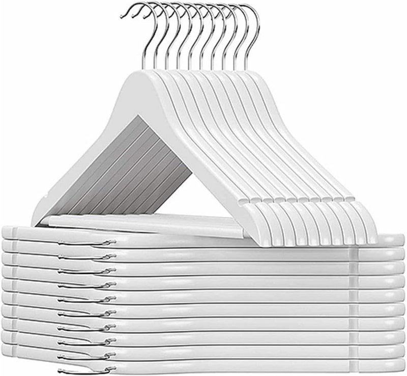 MOONCEE 20 PCs White Wooden Hangers - Non Slip Wood Clothes Hanger for Suits, Pants Hanger, 360° Swivel Hook Heavy Duty Clothing Hanger Set - Coat Hangers for Closet (White-20 Pack) - Image 1