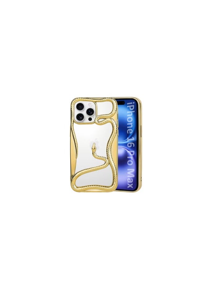 CATANES iPhone 16 Pro Max Case Cover Soft TPU and Glossy with Snake Design - Gold - Image 2