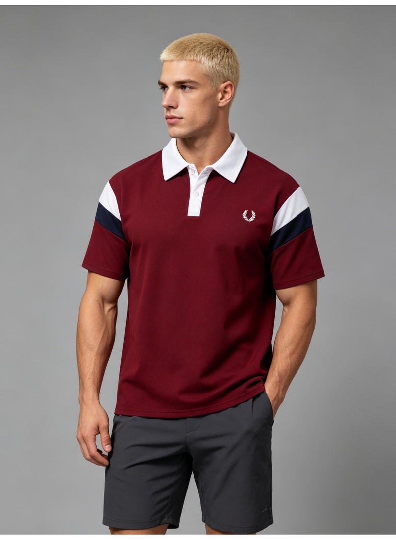 FRED PERRY unisex color block panel Polo shirt, laurel wreath embroidered logo, breathable bead knitted short-sleeved casual shirt. - Image 3