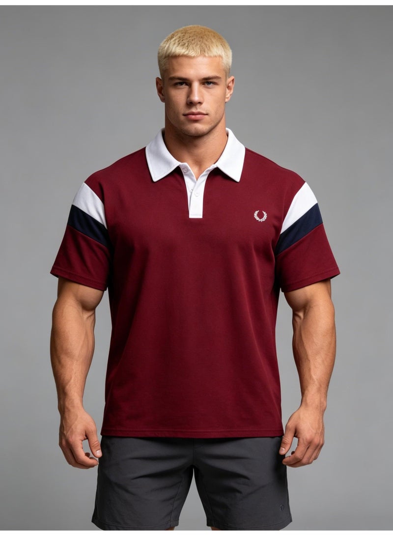 FRED PERRY unisex color block panel Polo shirt, laurel wreath embroidered logo, breathable bead knitted short-sleeved casual shirt. - Image 5