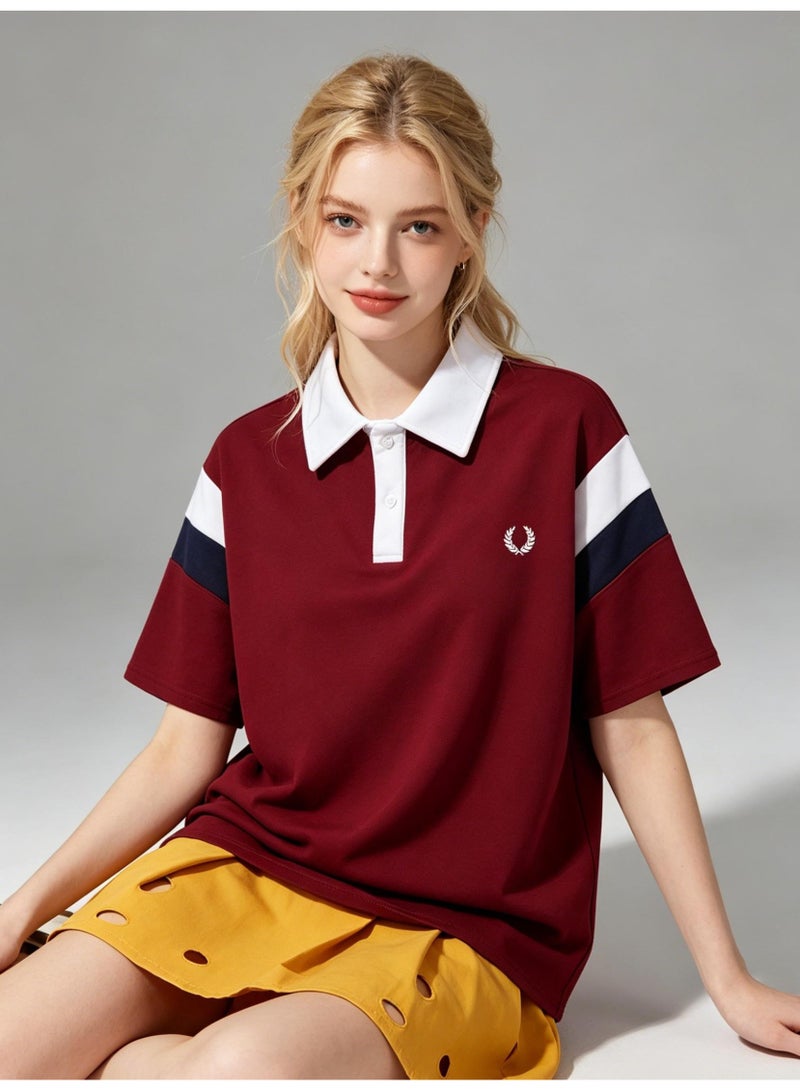 FRED PERRY unisex color block panel Polo shirt, laurel wreath embroidered logo, breathable bead knitted short-sleeved casual shirt. - Image 4