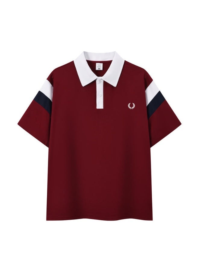 FRED PERRY unisex color block panel Polo shirt, laurel wreath embroidered logo, breathable bead knitted short-sleeved casual shirt. - Image 2