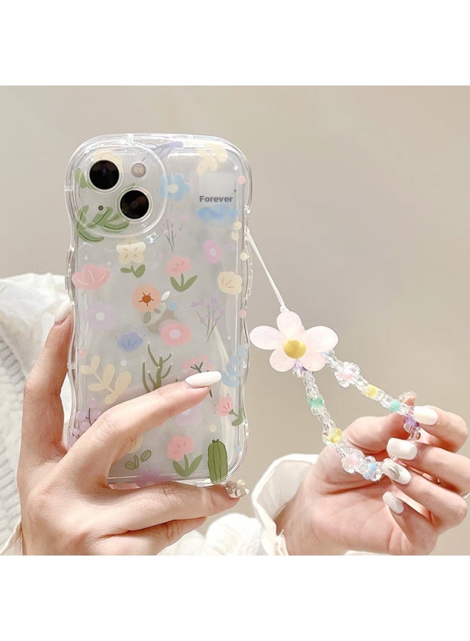 Jiang Ming Jiangming Iphone 14 Case, Colorful Floral Pattern With Hand Chain Strap, Airbag Shockproof, Trendy Ultra-thin Design, Transparent Back Cover For Students And Young Women - Image 1