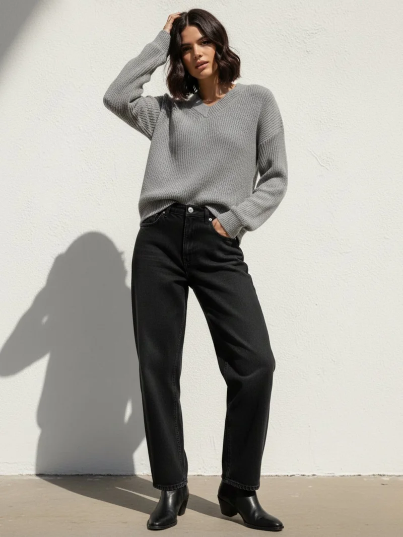 Outzidr  Grey Full Sleeve V Neck Sweater  | Best Price UAE