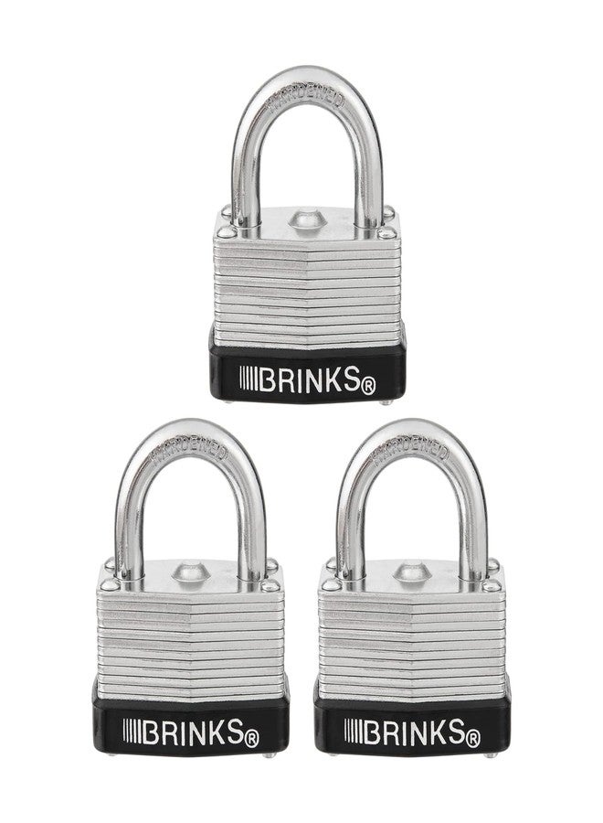 BRINKS - 40mm Laminated Steel Keyed And Warded Padlock, 3-Pack - Chrome Plated With Hardened Steel Shackle - Image 1