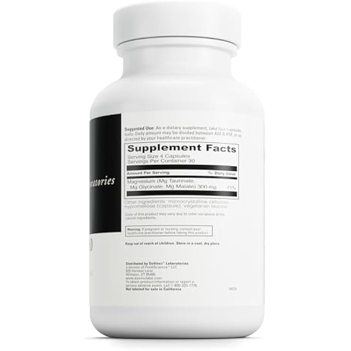 DAVINCI Tri-Mag 300 - Triple Complex with Magnesium Glycinate, Taurinate & Malate - Calm Magnesium Supplement for Sleep - Nerve Support Formula - 120 Capsules (30 Servings) - Image 2