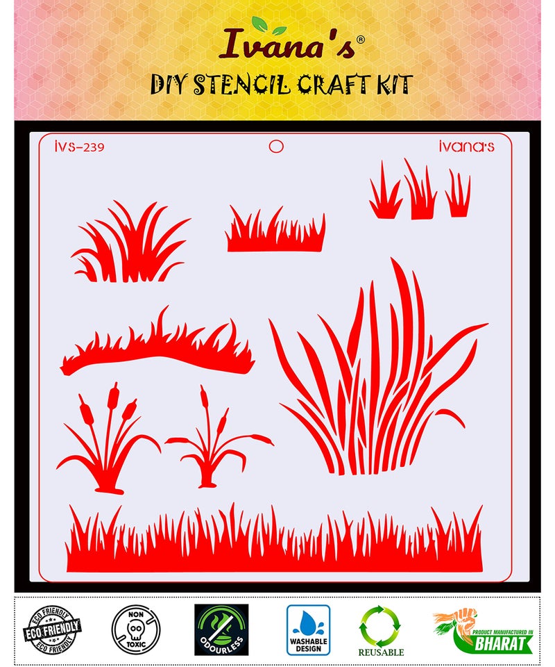 IVANA'S Grass Design Reusable Stencil for Art & Craft, DIY Decorative Stencil for Painting on Canvas, Fabric, Cloth, Paper, Glass, Furniture and Wall, Size - 6 x 6 inch, Pack of 1, IVS-239, Off White - Image 2