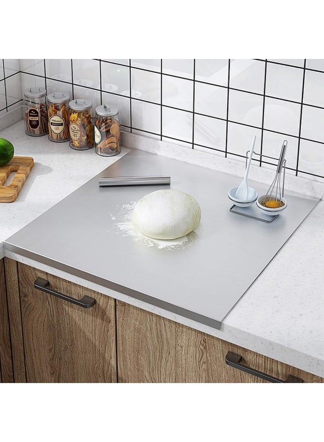 Nadrab 40x50cm Food Grade Stainless Steel Cutting Board, L-Shaped Anti-Slip Baffle Dough Board for Meat Vegetables Fruit Bread Kneading - Image 4