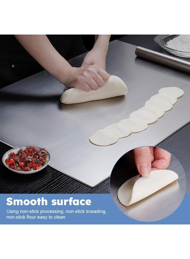 Nadrab 40x50cm Food Grade Stainless Steel Cutting Board, L-Shaped Anti-Slip Baffle Dough Board for Meat Vegetables Fruit Bread Kneading - Image 3