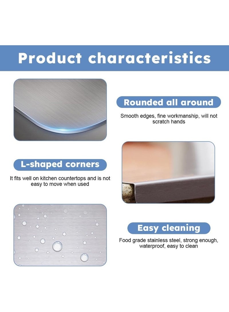 Nadrab 40x50cm Food Grade Stainless Steel Cutting Board, L-Shaped Anti-Slip Baffle Dough Board for Meat Vegetables Fruit Bread Kneading - Image 5