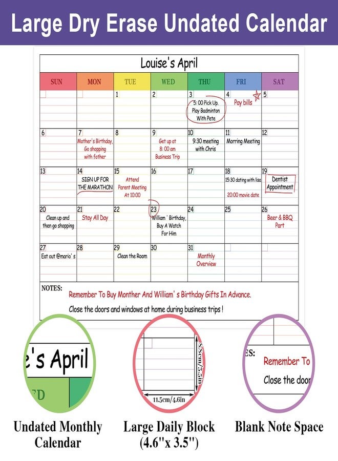 DERAYEE Large Dry Erase Calendar 33" x 25" for Wall, Updated Monthly Planner Giant Laminated Poster 11.5 cm x 8.9 cm Note Space for Home, Office, Classroom - Image 5