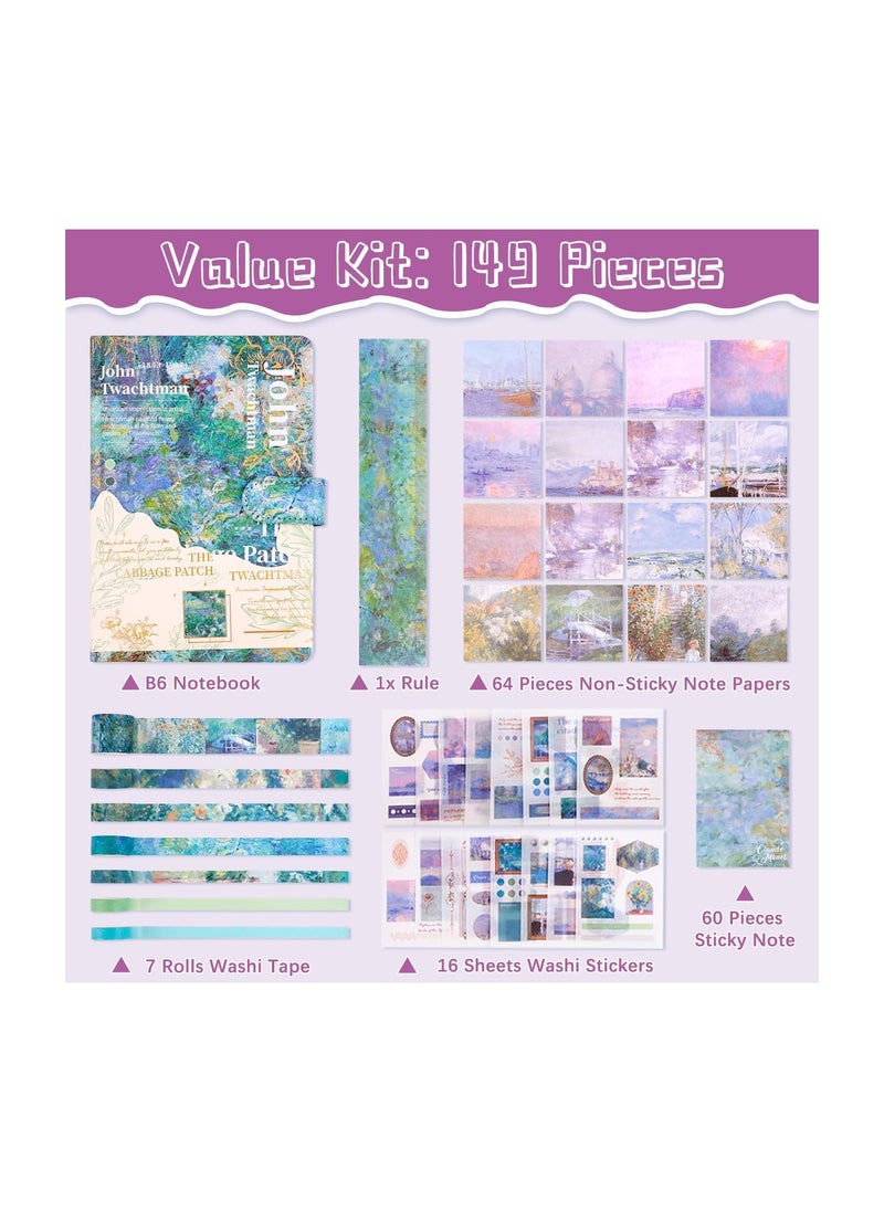 SYOSI - Aesthetic Scrapbook Kit, Vintage Scrapbook Journaling Kit, Oil Painting Scrapbooking Supplies with B6 Notebook Sticker Tape, Diy Journal Supplies, for Bullet Junk Journal, Daily Planner(149pcs) - Image 1
