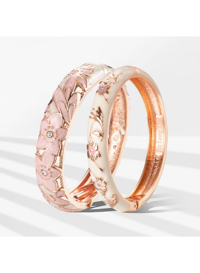 UJOY Jewellery sets Bangles Fashion Bracelets for Women Gift Pack 2 pcs (Pink White Flower) - Image 2