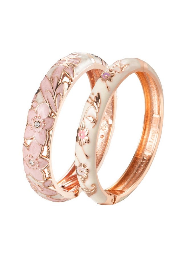 UJOY Jewellery sets Bangles Fashion Bracelets for Women Gift Pack 2 pcs (Pink White Flower) - Image 1