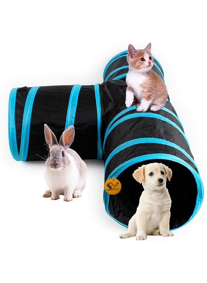 Sage Square Sage Square Jumbo Collapsible Portable Sleeping Bag Exercise 3 Way Tunnel with Hanging Ball for Cat, Kitten, Rabbit, Guinea Pig, Puppy (Blue)  - Image 1