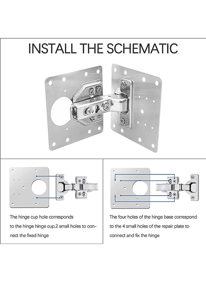 Hinge Repair Plate Kit Cabinet Hinge Side Repair Plate with Hole Stainless Steel Overlay Hinges Plate Repair Accessory Stainless Steel Hinge Repair for Wood Furniture Shelves Cabinet  - Image 2