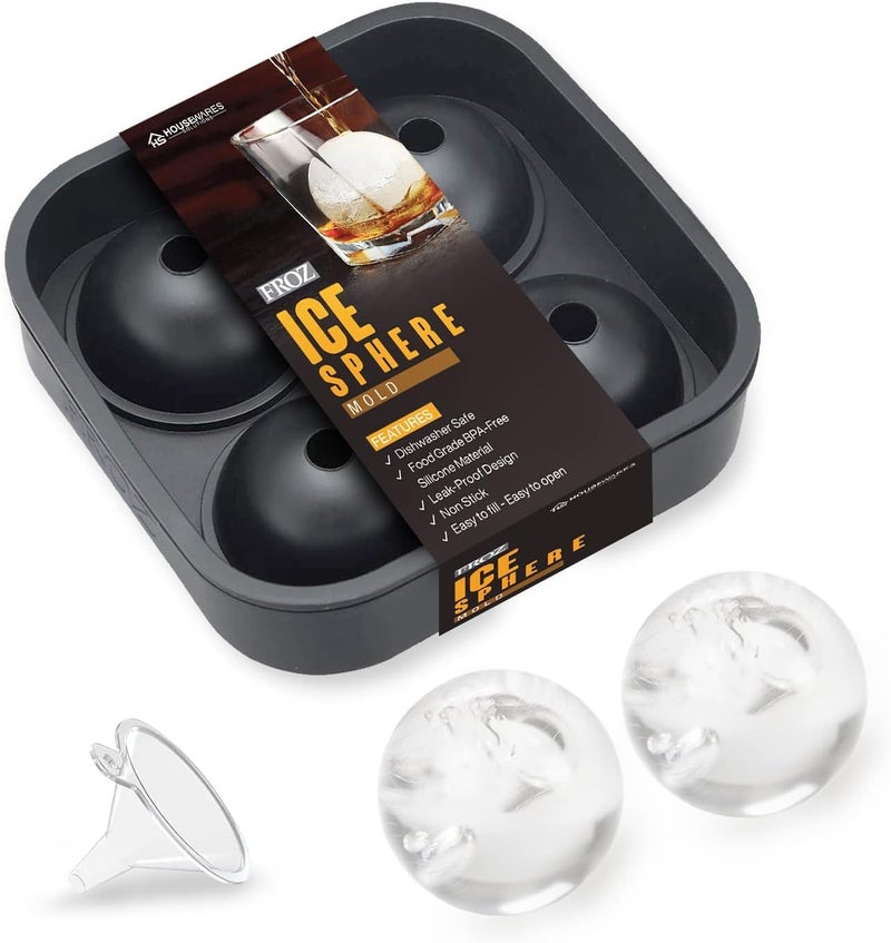BRENSTEN Housewares Solutions Froz Ice Ball Maker â€“ Novelty Food-Grade Silicone Ice Mold Tray With 4 X 4.5cm Ball Capacity - Image 2