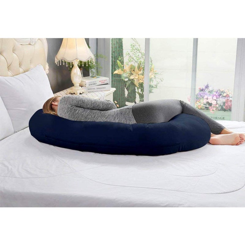 Kuber Industries Kuber Industries Cotton Ultra Soft Hollow Fibre C Shaped Maternity Pillow Pregnancy Pillow Body Pillow with Zippered Cover Navy Blue CTKTC45959 Standard CTKTC045959  - Image 4