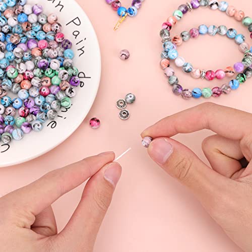 Quefe 500pcs Craft Beads for Jewelry Making, for Bracelets Making,Space Acrylic Beads in Ink Patterns with 50pcs Spacer Beads and Crystal String (8mm) - Image 3