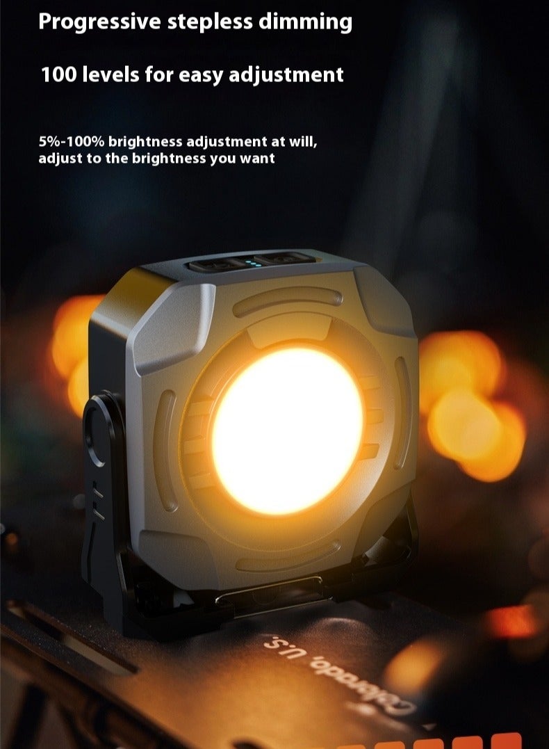 Noori Magnetic Work Light Rechargeable, Portable FloodLight with Hook, Stepless Dimmable for Camping Car Repairing Emergency Job Site Lighting(Grey) - Image 3