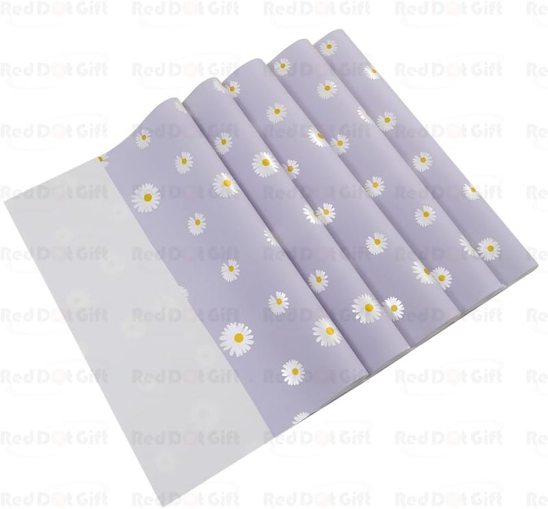 Red Dot Gift® Pack of 20 Sheets Floral Gift Wrapping Paper 57x57cm - Waterproof Light Purple - Image 3