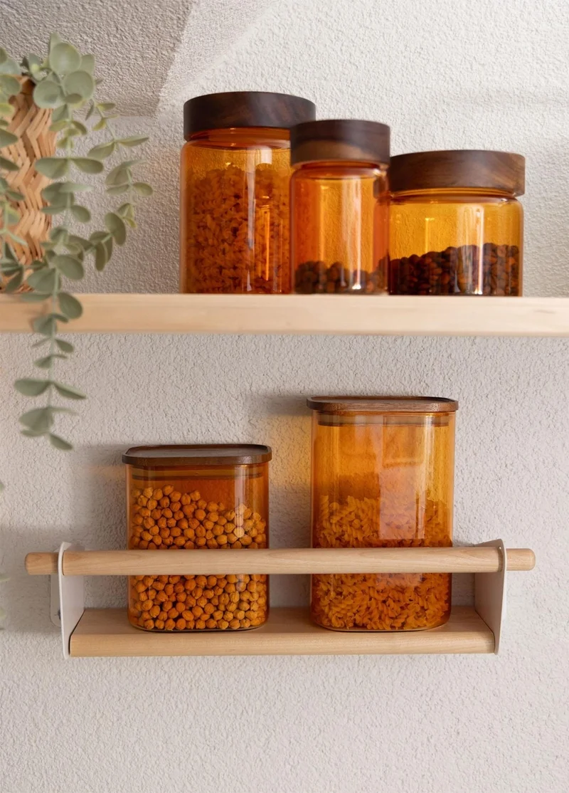 THE MIA Acacia Round Glass Jar Amber 850 ml
