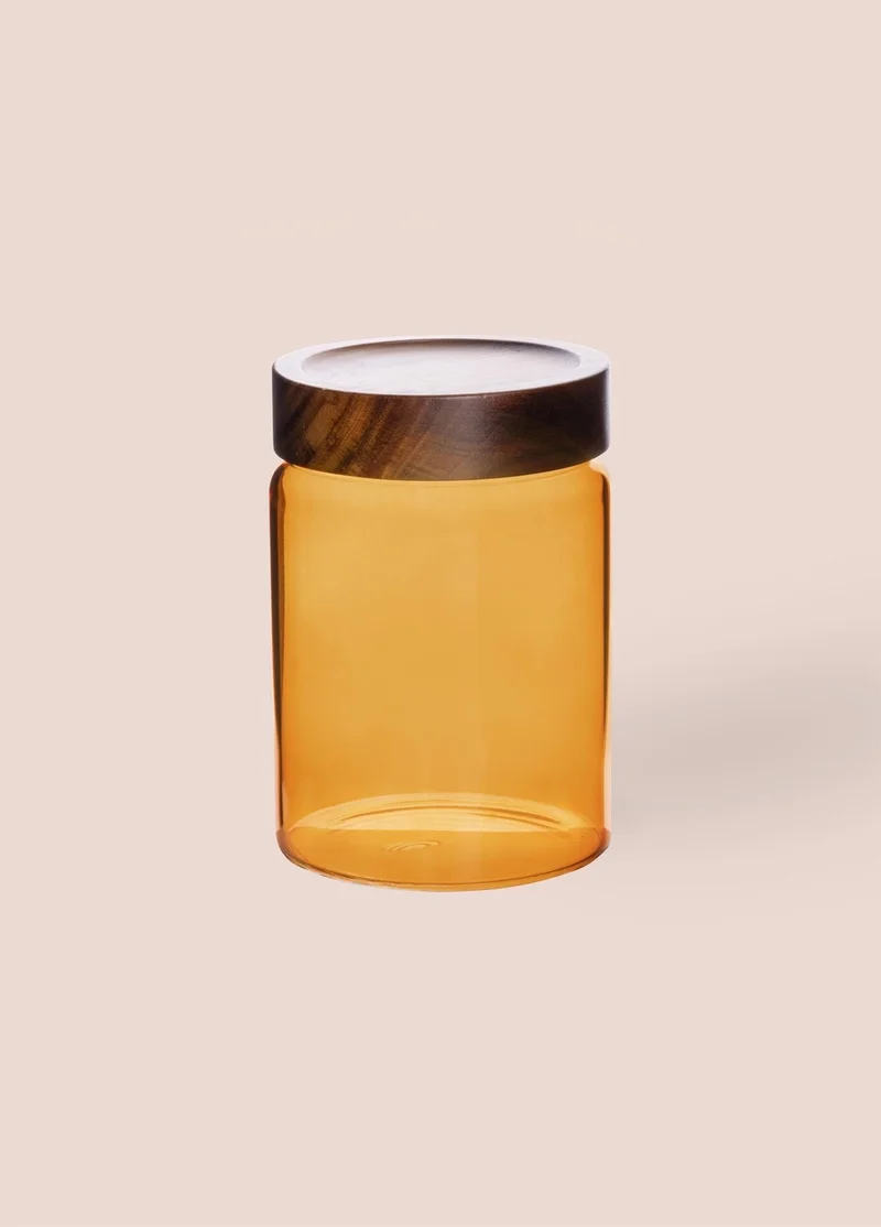 THE MIA Acacia Round Glass Jar Amber 850 ml