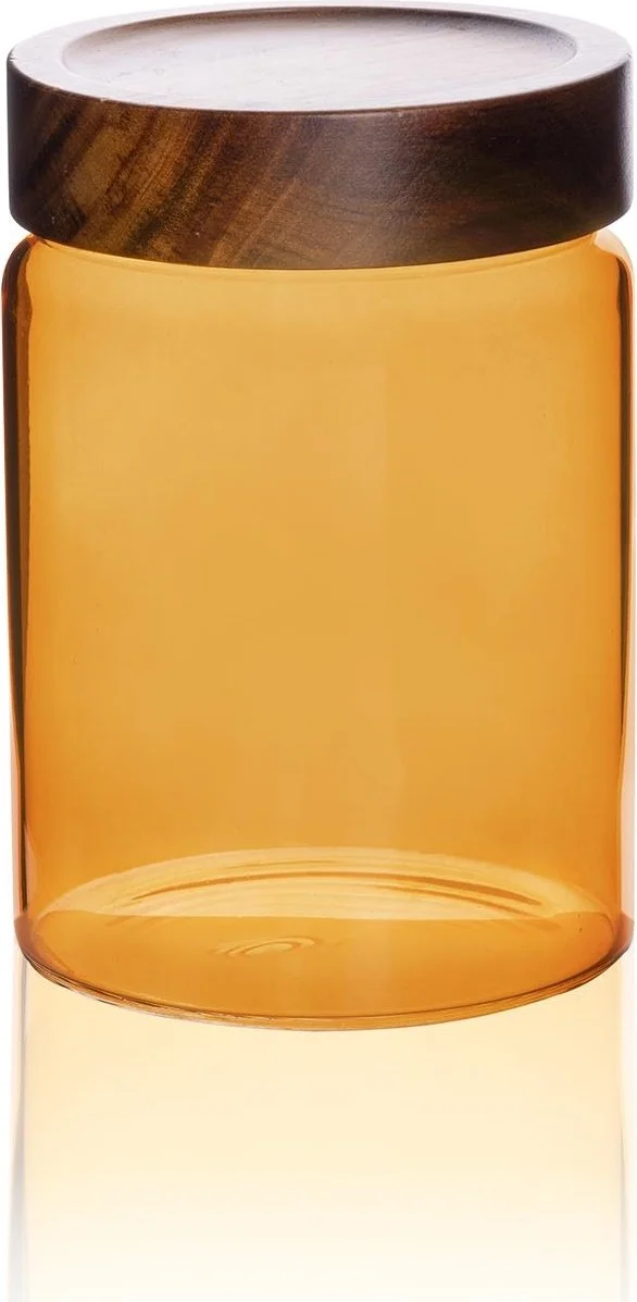 THE MIA Acacia Round Glass Jar Amber 850 ml