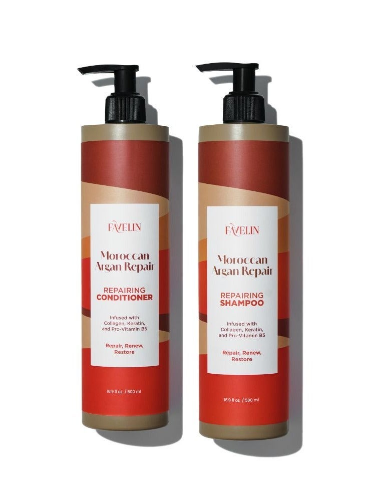 ڤاڨلين مجموعة فافيلين لإصلاح الشعر بالأرجان المغربي 500 مل شامبو وبلسم 500 مل - Image 2