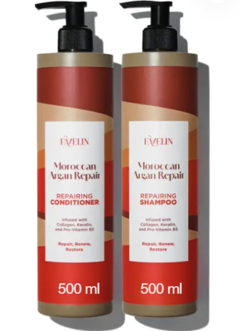 ڤاڨلين مجموعة فافيلين لإصلاح الشعر بالأرجان المغربي 500 مل شامبو وبلسم 500 مل - Image 1