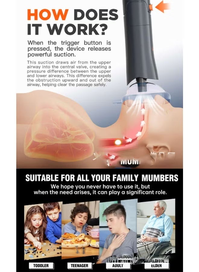 Fourth Generation - Automatic Home First Aid Heimlich Apparatus for Children and Adults, including large, medium, and small masks, respiratory training device, portable, powerful suction home first aid kit, children's anti-choking device first aid training mask（gray） - Image 3