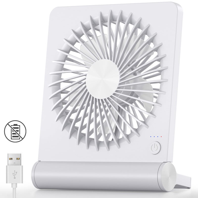Koonie USB Fan Strong Wind Ultra Quiet Small Desk Fan 220 Tilt Folding 3 Speeds Adjustable USBC Powered Personal Fan for Home Office Desktop White NO BATTERY