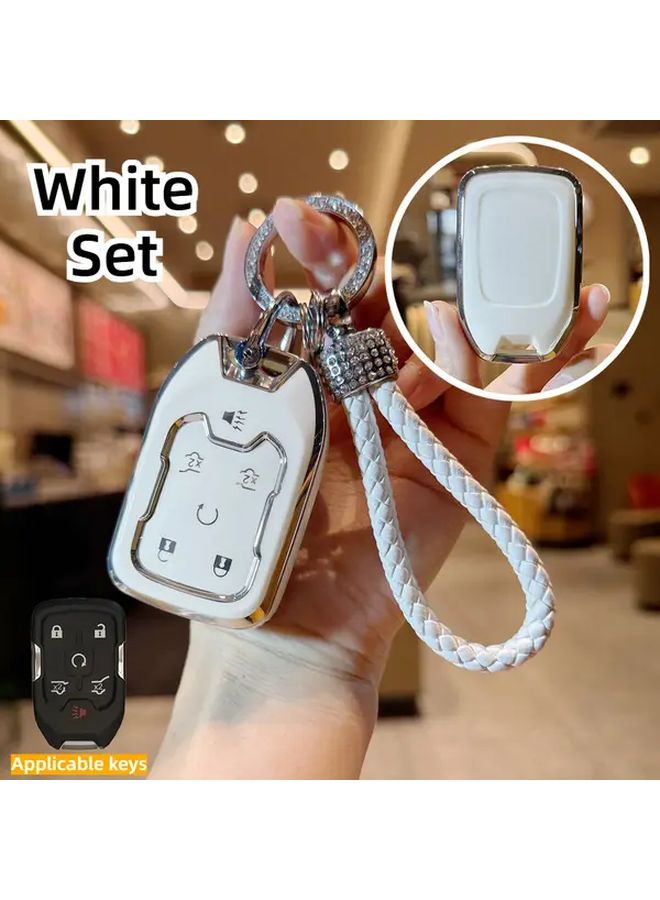 Purple TPU Car Key Case Cover Compatible with Suburban Tahoe GMC Yukon 2014 2021 with Braided Lanyard - Image 5