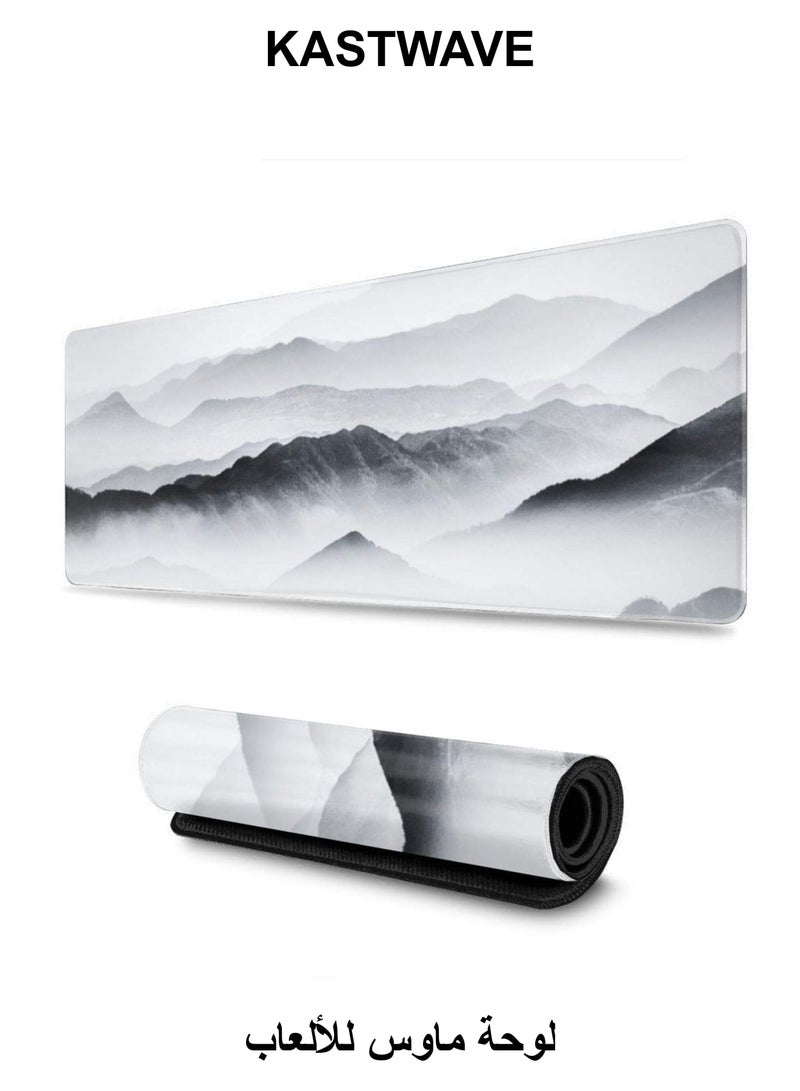 KASTWAVE Gaming Mouse Pad Black and White Plum Bossom Cherry Blossom, Extended Large Mouse Mat Desk Pad, Stitched Edges Mousepad, Long Non-Slip Rubber Base Mice Pad (31.5x11.8x0.12 Inch, A4) - Image 1