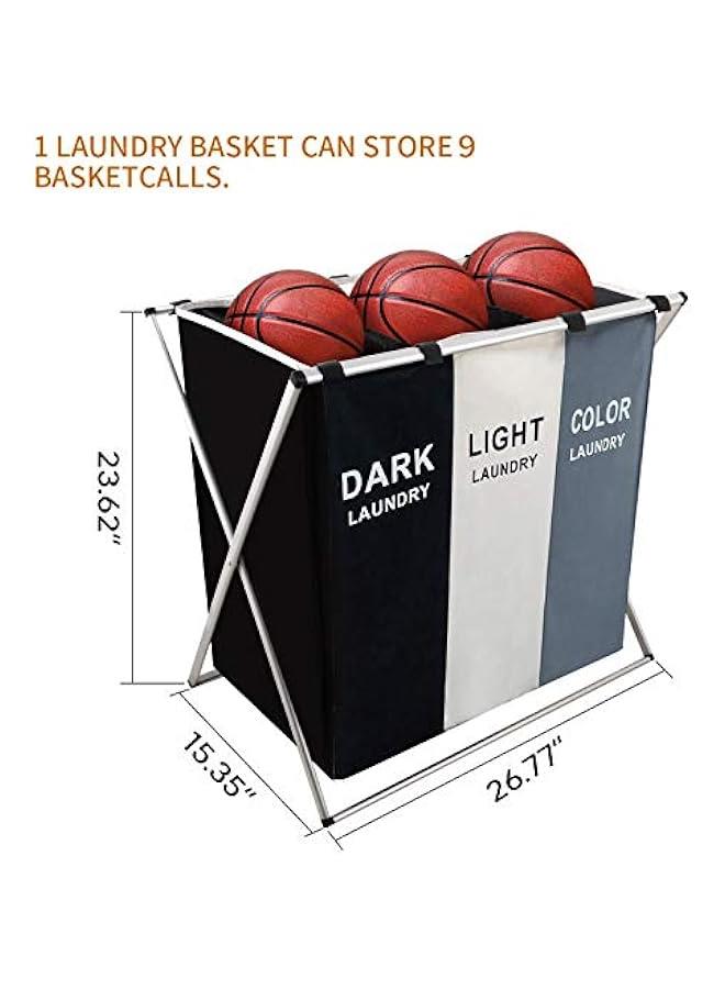 3 Section Laundry Basket Printed Dark Light Color, Foldable Hamper/Sorter with Waterproof Oxford Bags and Aluminum Frame, Washing Clothes Storage for Home, Dormitary Multicolored - Image 5