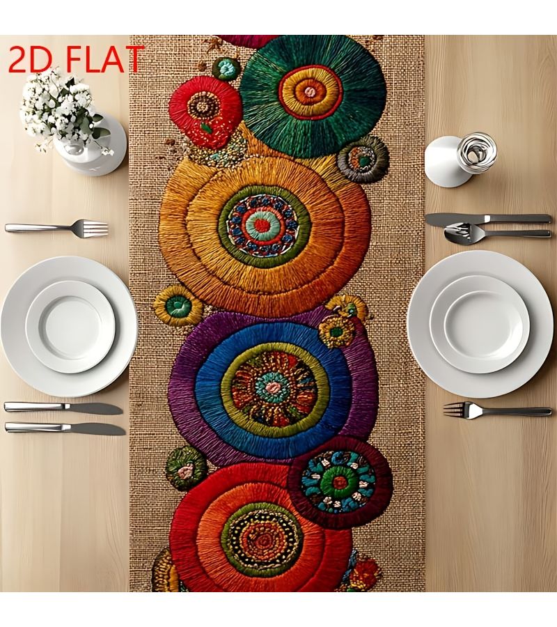 Bohemian Style Colorful Circular Pattern Table Runner 2D Flat 13x48.07 Inch Multi Toned For Spring Festival Party Diwali Dining Table Home Kitchen Cafe - Image 4