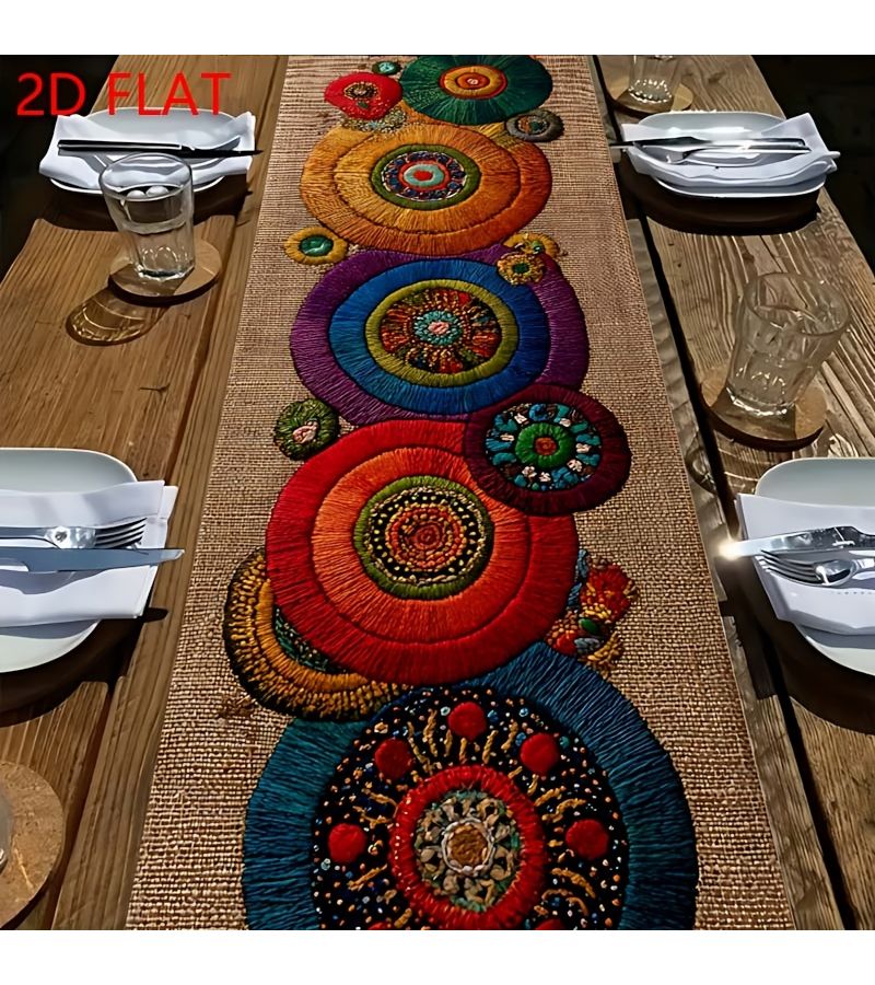Bohemian Style Colorful Circular Pattern Table Runner 2D Flat 13x48.07 Inch Multi Toned For Spring Festival Party Diwali Dining Table Home Kitchen Cafe - Image 2