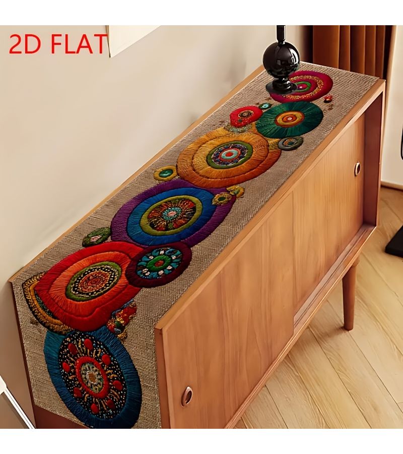 Bohemian Style Colorful Circular Pattern Table Runner 2D Flat 13x48.07 Inch Multi Toned For Spring Festival Party Diwali Dining Table Home Kitchen Cafe - Image 5