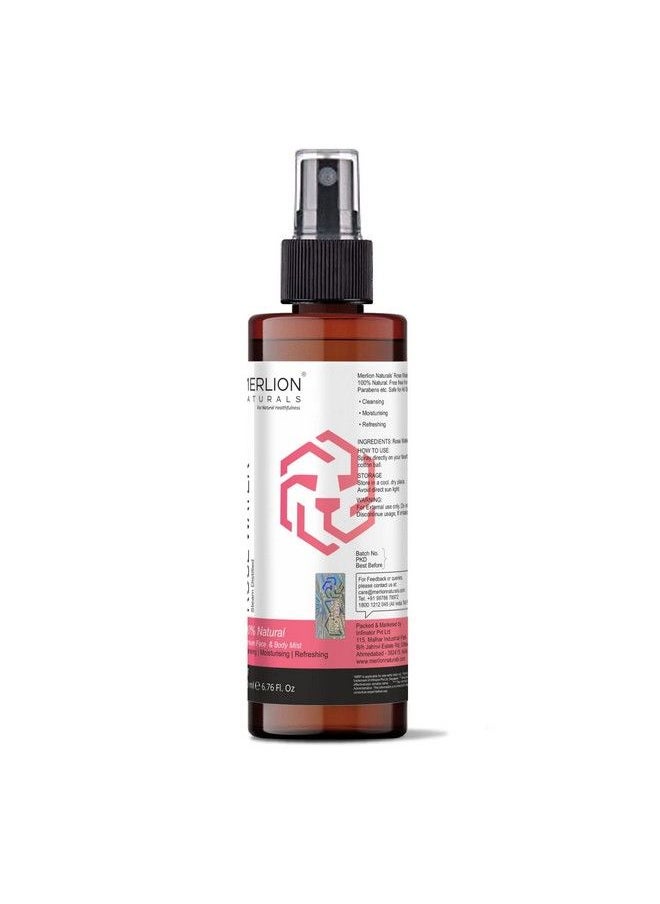 MERLION NATURALS - Pure Rose Water For Facial Toner Steam Distilled 200Ml - Image 1