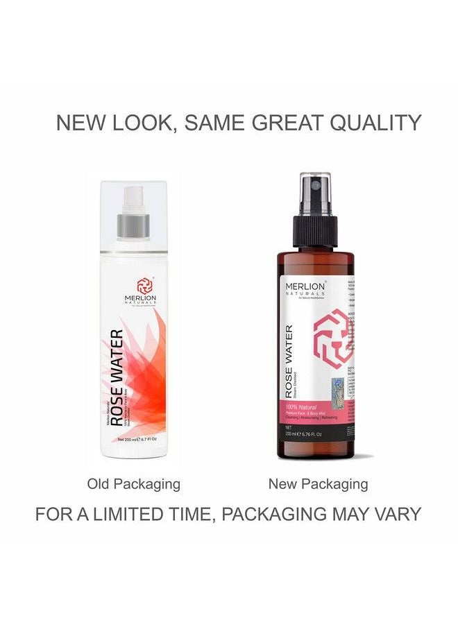 MERLION NATURALS - Pure Rose Water For Facial Toner Steam Distilled 200Ml - Image 1
