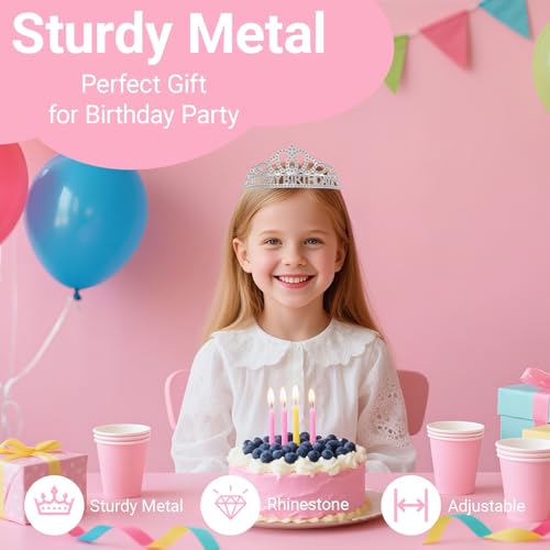 Papoopy Birthday Tiara and Crown with Sash, Birthday Tiara for Women Party Silver - Image 3
