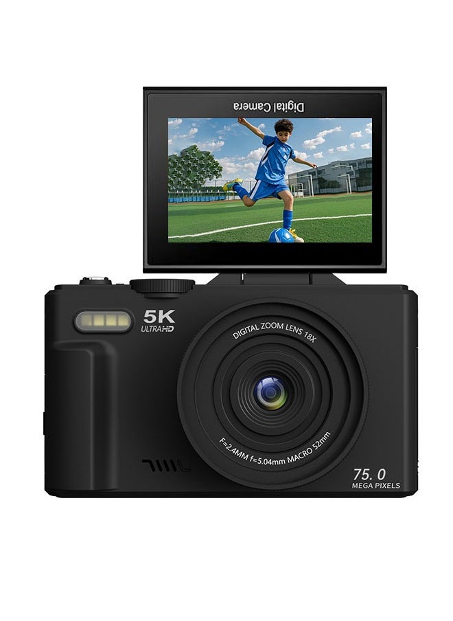 IqwiCam 5K Digital Camera, 75MP Camera Digital  for Photography, Point and Shoot Camara Vlogging Camera, 18X Digital Cameras with 3" 180° Flip Screen, Anti-Shake Compact Travel Camera for Beginner Gift  - Image 1
