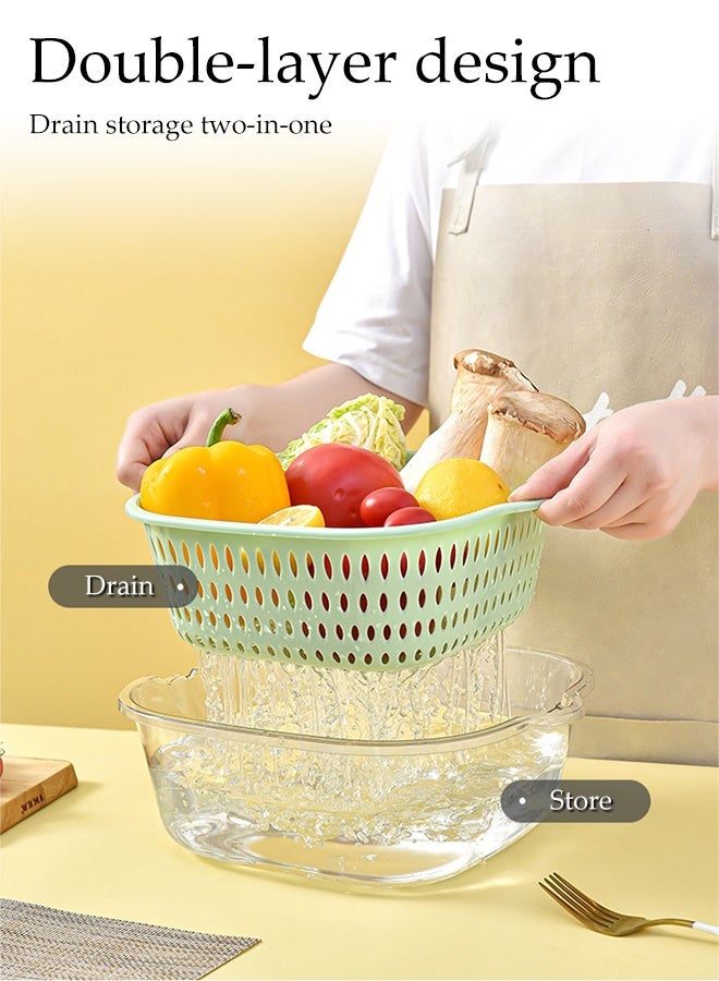 DUNISO 2 In 1 Multifunctional Drain Basket Set Double Layered Drainage Basket Funnel Strainer Household Kitchen Strainer Bowl Plastic Washing Vegetables Basket with Handle for Fruit Washing, Vegetable Draining and Food Storage - Image 2