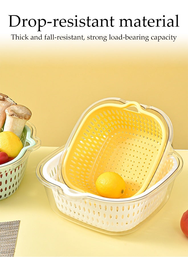 DUNISO 2 In 1 Multifunctional Drain Basket Set Double Layered Drainage Basket Funnel Strainer Household Kitchen Strainer Bowl Plastic Washing Vegetables Basket with Handle for Fruit Washing, Vegetable Draining and Food Storage - Image 5