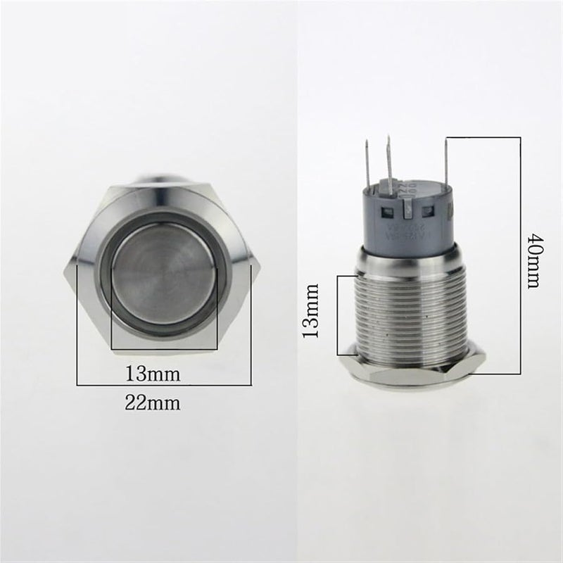 زر إعادة ضبط أزرق 19 مم مفتاح إضاءة معدني 12 فولت 5 أمبير 250 فولت تيار مستمر مقاوم للماء والصَدَأ - Image 5