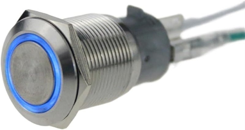 زر إعادة ضبط أزرق 19 مم مفتاح إضاءة معدني 12 فولت 5 أمبير 250 فولت تيار مستمر مقاوم للماء والصَدَأ - Image 2