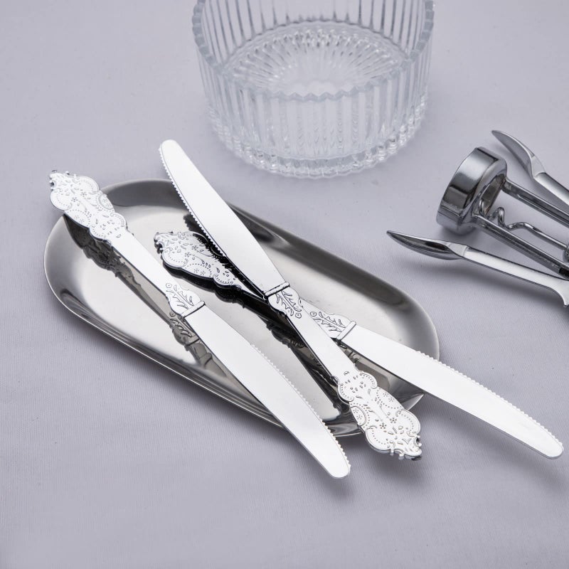 BUCLA 600PCS Silver Plastic Silverware - Heavyweight Disposable Plastic Cutlery - Include 200 Forks  200 Spoons  200 Knives in Silver for Parties - Image 3