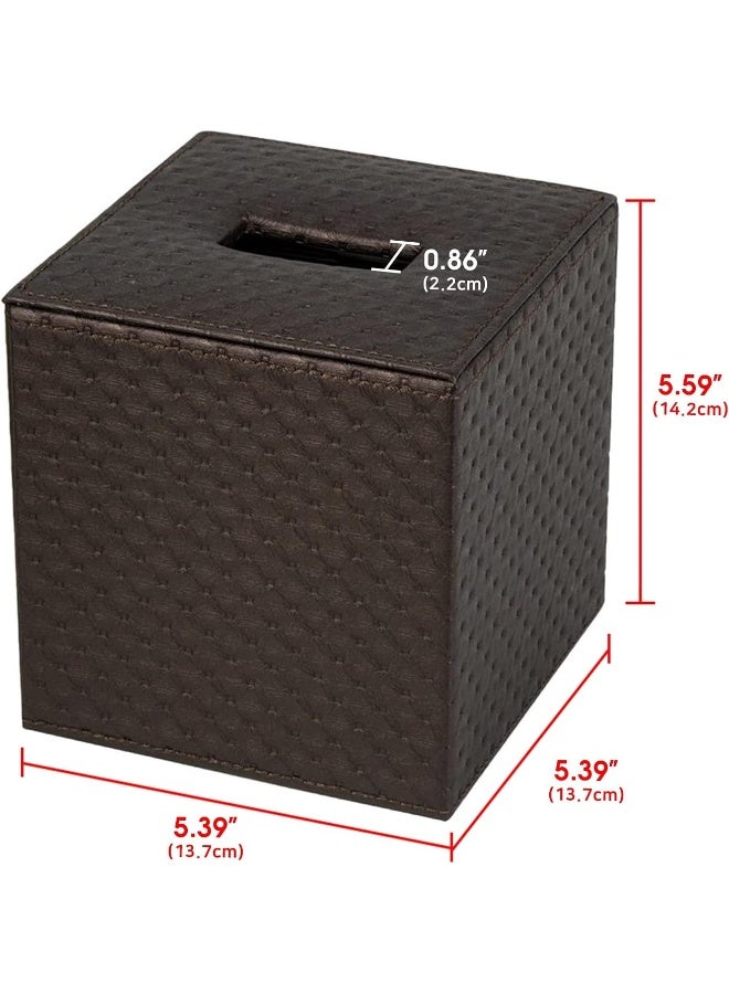 J JACKCUBE DESIGN Square Paper Facial Tissue Box Cover Holder for Bathroom Vanity Countertop Bedroom Dressers Napkin Holder with Strap on Bottom Brown Quilted Faux Leather  MK272A - Image 4