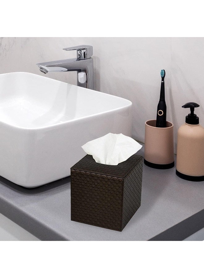 J JACKCUBE DESIGN Square Paper Facial Tissue Box Cover Holder for Bathroom Vanity Countertop Bedroom Dressers Napkin Holder with Strap on Bottom Brown Quilted Faux Leather  MK272A - Image 5