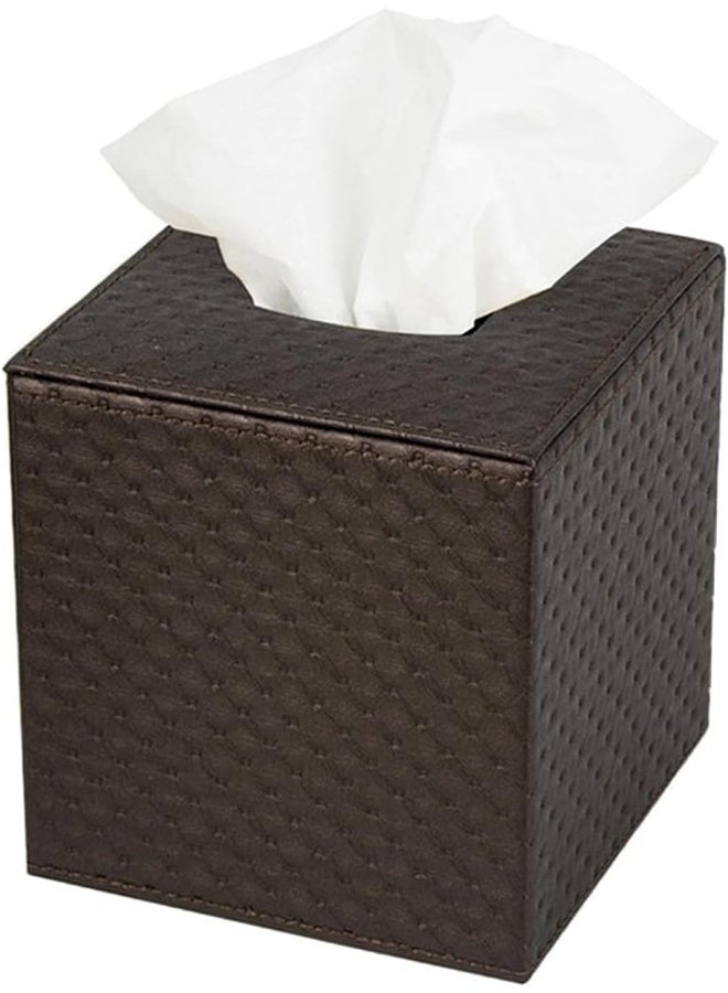 J JACKCUBE DESIGN Square Paper Facial Tissue Box Cover Holder for Bathroom Vanity Countertop Bedroom Dressers Napkin Holder with Strap on Bottom Brown Quilted Faux Leather  MK272A - Image 3